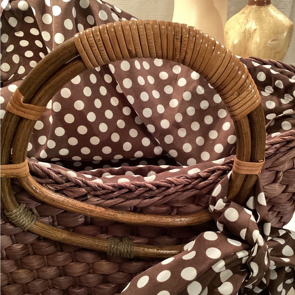 Straw Studios Woven Beach Tote Scalloped Top Sand Cover, Lined,Rattan Handle Lg - Picture 10 of 16